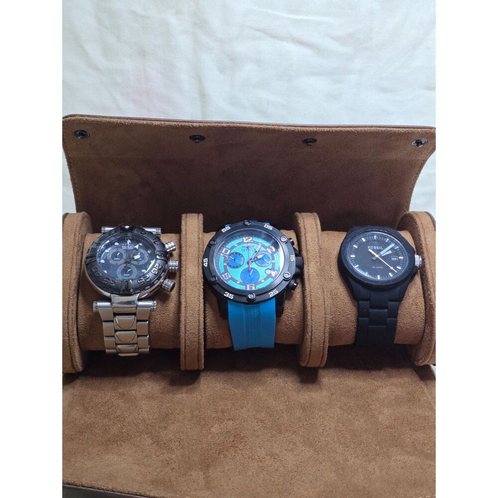 3-Watch Diver Lot: Invicta Reserve Subaqua + Fossil Black + Invicta Blue Diver